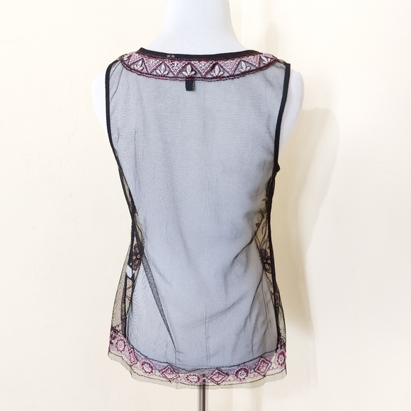 White House Black Market Floral Embroidered Sheer Mesh Elegant Tank Top Blouse - Picture 7 of 16